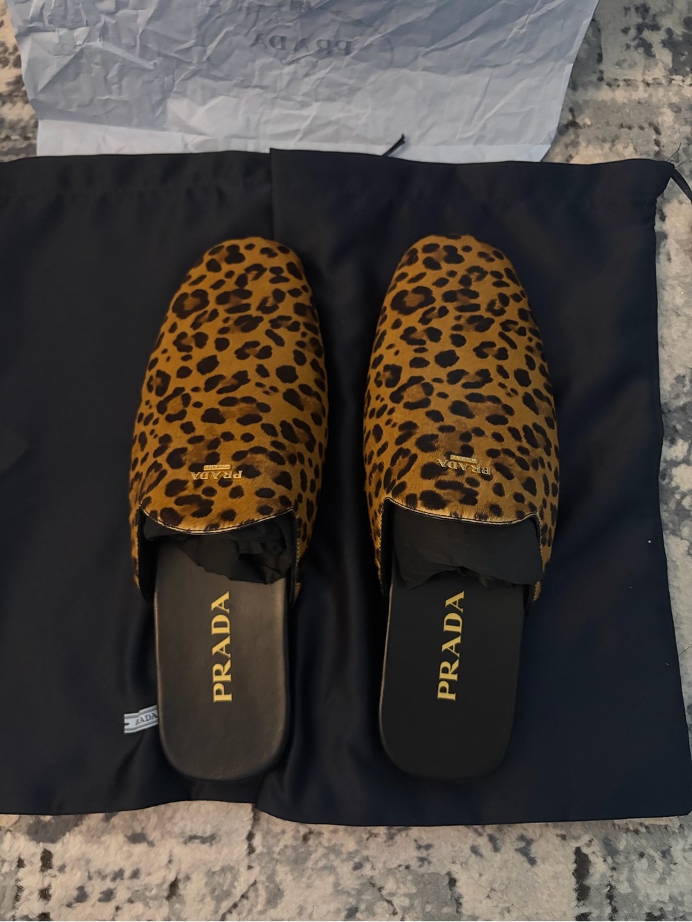 Prada Leopard-Print Slip-On Mules - Tan/Black